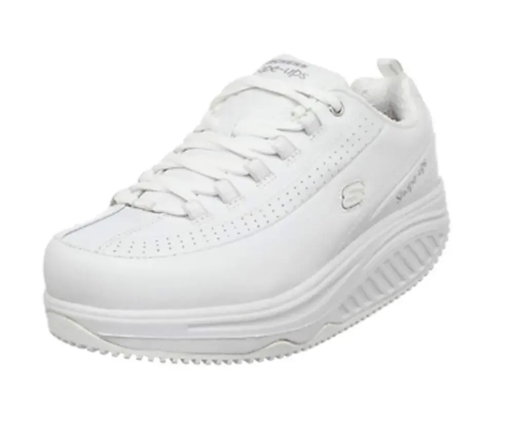 Skechers Toning Shoe Shape Ups Performance Sneakers Lace Up Leather White 8
